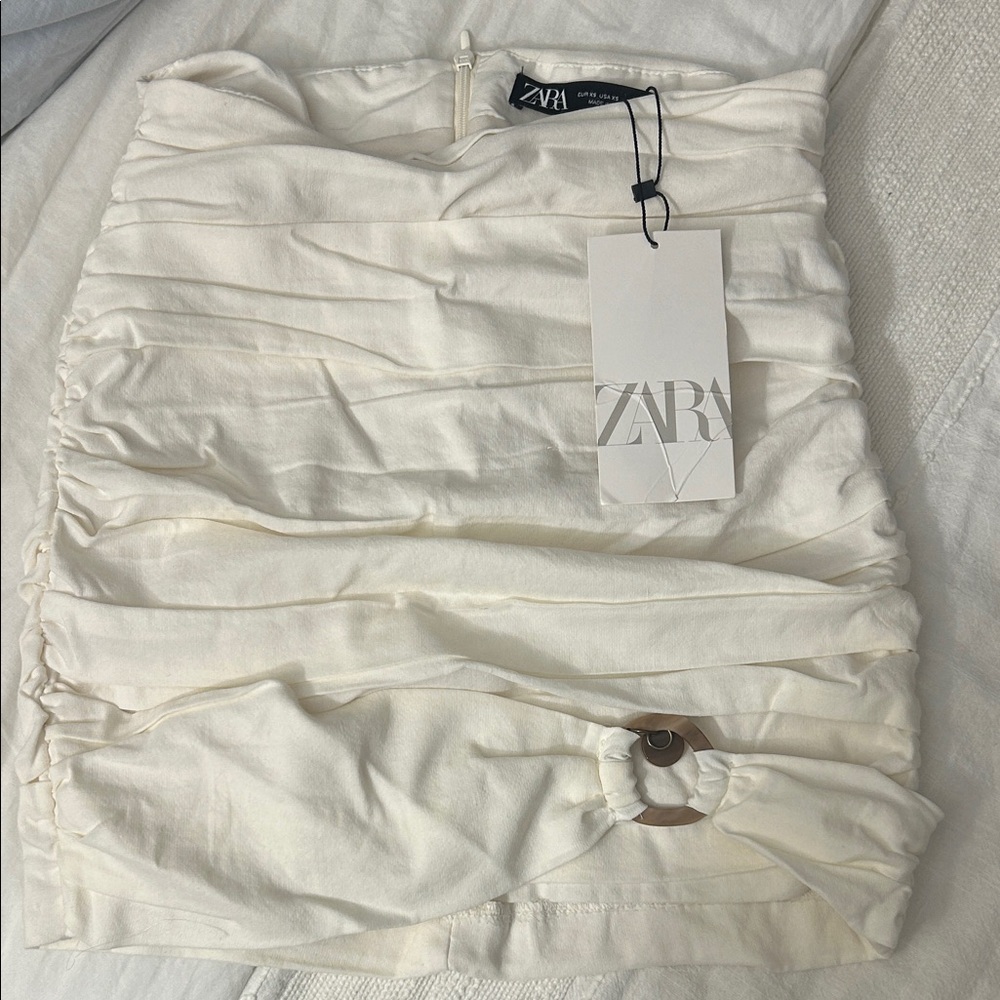 Zara Off-White Ruched Skirt